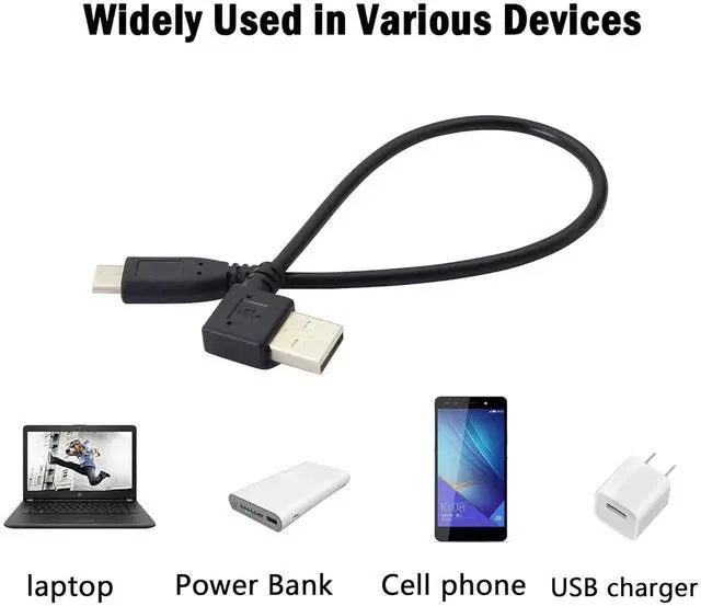 Alt view image 7 of 7 - 90 Degree USB Adapter Cable Right Angle USB 2.0 (Type-A) Male to USB 2.0 (Type-C) Male Fast Charge and Data Sync Cable 25cm
