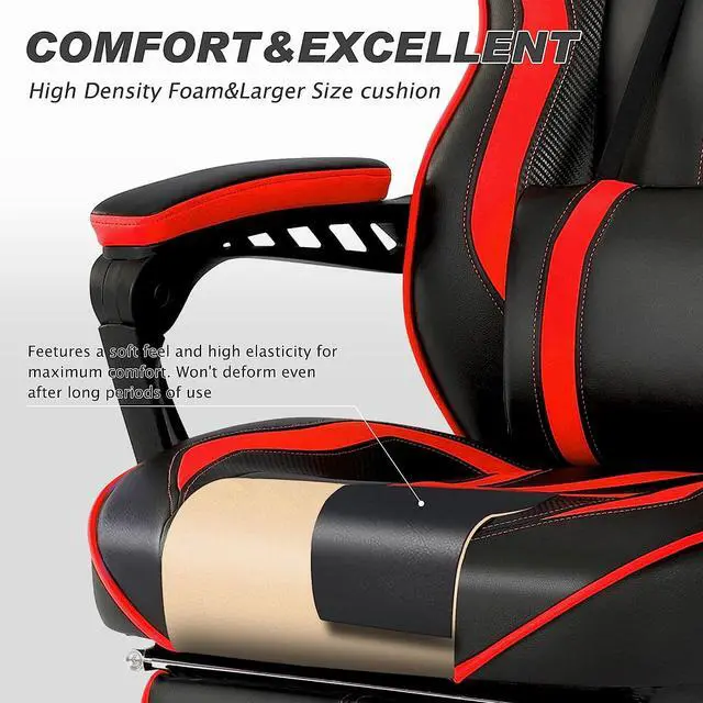 Alt view image 6 of 7 - Vonesse Gaming Chair with Footrest Gaming Computer Chair with Massage Recliner Computer Chair High Back Gaming Reclining Chair Racing Gamer Chair Big and Tall Gaming Chairs for Adults (Red/Black
