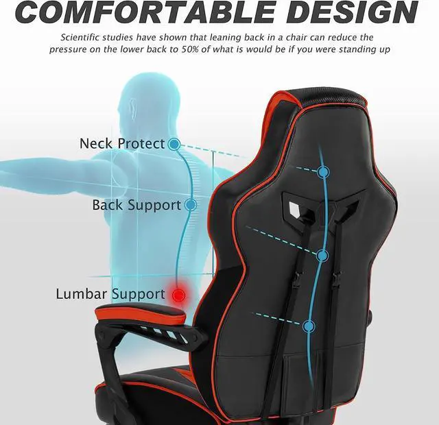 Alt view image 5 of 7 - Vonesse Gaming Chair with Footrest Gaming Computer Chair with Massage Recliner Computer Chair High Back Gaming Reclining Chair Racing Gamer Chair Big and Tall Gaming Chairs for Adults (Red/Black