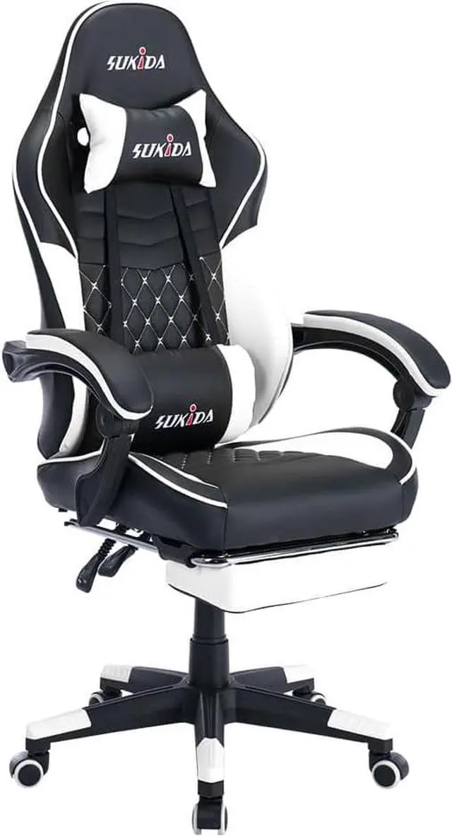 Alt view image 2 of 6 - SUKIDA Ergonomic Video Gamer Chairs - Gaming Computer Chair Game Chair for Adults Massage Lumbar Support Swivel Leg Rest Height Adjustable Headrest Backrest White, Welcome to consult