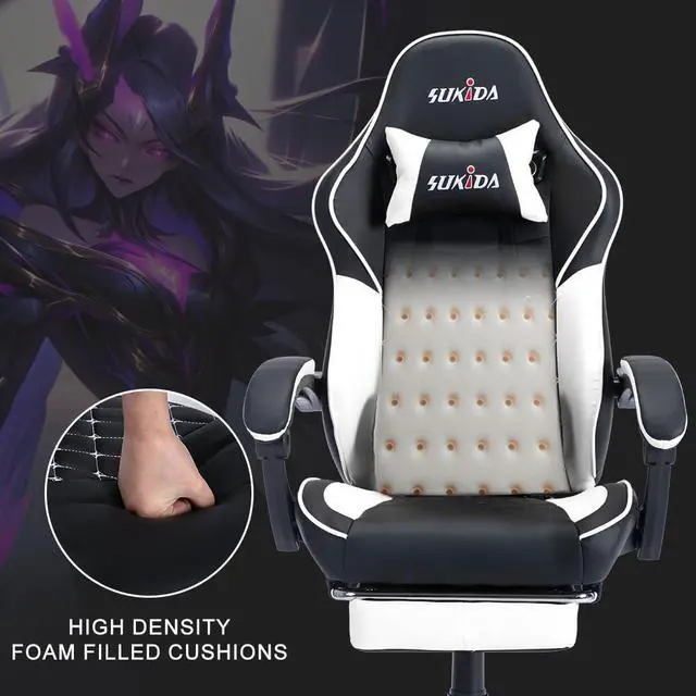 Alt view image 4 of 6 - SUKIDA Ergonomic Video Gamer Chairs - Gaming Computer Chair Game Chair for Adults Massage Lumbar Support Swivel Leg Rest Height Adjustable Headrest Backrest White, Welcome to consult