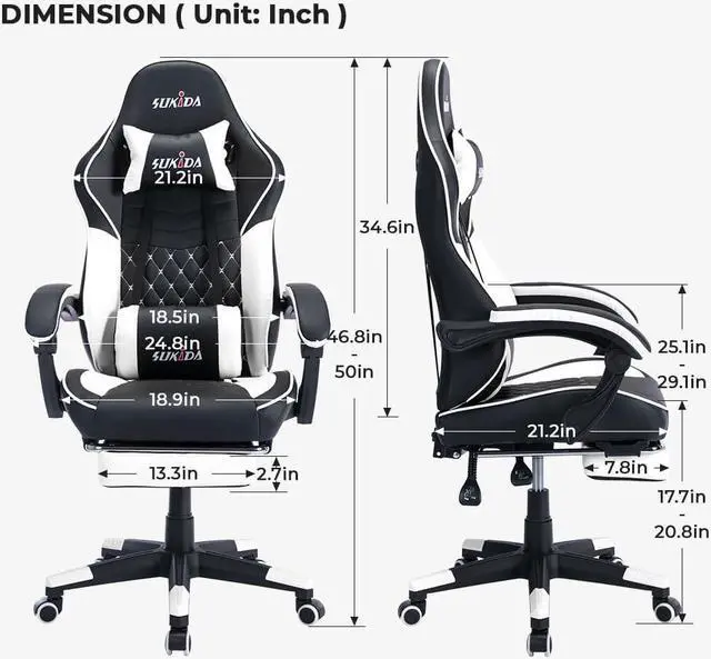 Alt view image 6 of 6 - SUKIDA Ergonomic Video Gamer Chairs - Gaming Computer Chair Game Chair for Adults Massage Lumbar Support Swivel Leg Rest Height Adjustable Headrest Backrest White, Welcome to consult