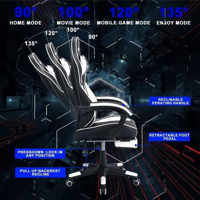Alt view image 3 of 6 - SUKIDA Ergonomic Video Gamer Chairs - Gaming Computer Chair Game Chair for Adults Massage Lumbar Support Swivel Leg Rest Height Adjustable Headrest Backrest White, Welcome to consult