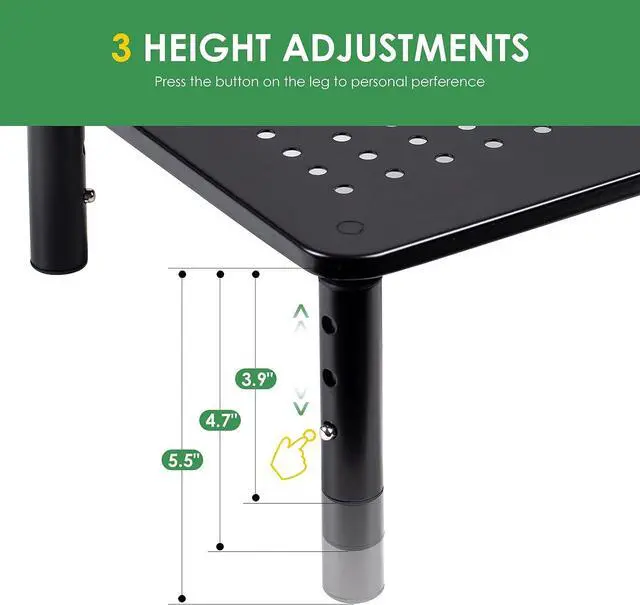Alt view image 4 of 7 - DOLALIKE 2 Pack Desktop Riser, 3 Height Adjustable Monitor stands for 2 Monitors, PC, Computer, Printer, iMac, Desktop Monitor Stand with Ventilated Platform for Airflow