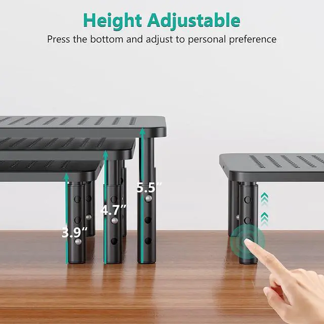 Alt view image 2 of 7 - WALI Dual Monitor Stand for Desk, Desk Monitor Riser 3 Height Adjustable, Laptop Riser with Airflow Vents, Desk Organizer for Computer, Laptop, Printer, Notebook (STT003-2), 2 Pack, Black