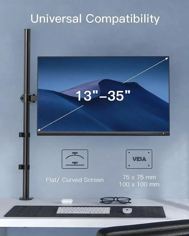 Alt view image 4 of 7 - HUANUO Single Monitor Stand Desk Mount, Extra Tall 39 Inch Fully Adjustable Stand Computer Mount for 13-32 In Screen, Ultra Wide Screen to 35in, Monitor Arm Holds up to 22lbs with C Clamp/Grommet Base