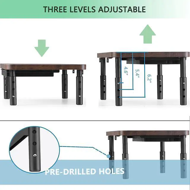 Alt view image 2 of 7 - ETHU Monitor Stand Riser 3 Height Adjustable Monitor Stand with Storage Drawer for Desk Wood Desk Organizer for Office and Home, Ergonomic Stand for Computer Printer Laptop PC iMac 2 Pack