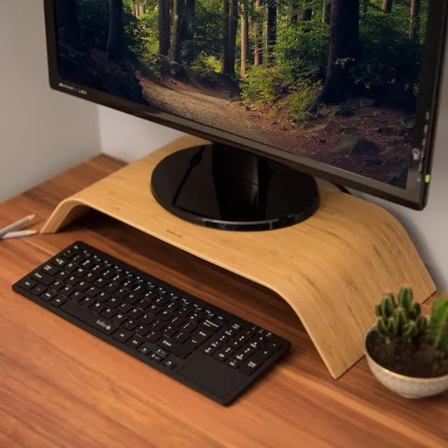 Alt view image 2 of 6 - kalibri Wood Monitor Stand Riser - Computer Desk Holder Desktop Dock Wooden Mount Display for PC TV Screen Notebook Laptop - Bamboo