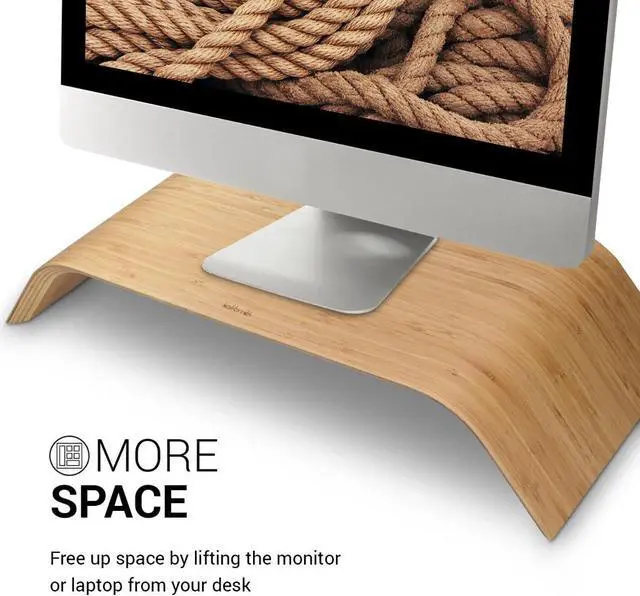 Alt view image 3 of 6 - kalibri Wood Monitor Stand Riser - Computer Desk Holder Desktop Dock Wooden Mount Display for PC TV Screen Notebook Laptop - Bamboo