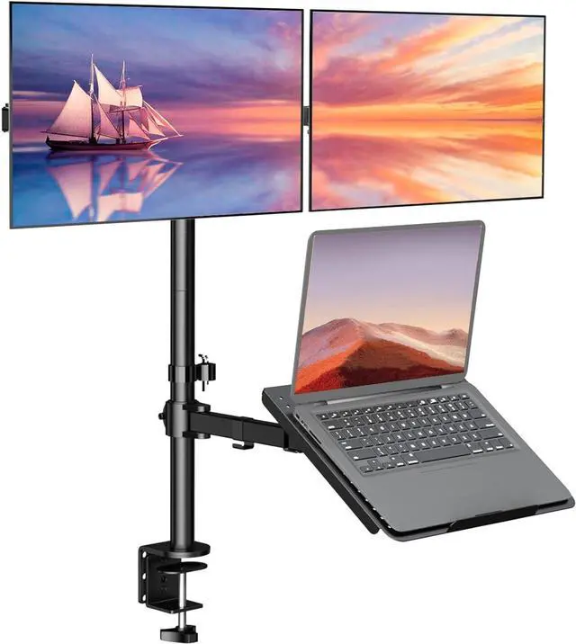 Main image of WALI Dual Monitor Stand, Laptop and Monitor Stand for 2 Screen 1 Laptop Notebook, Extra Tall Desk Mount for Monitor up to 27 inch, Notebook up to 17 inch (M002XLLP), Black