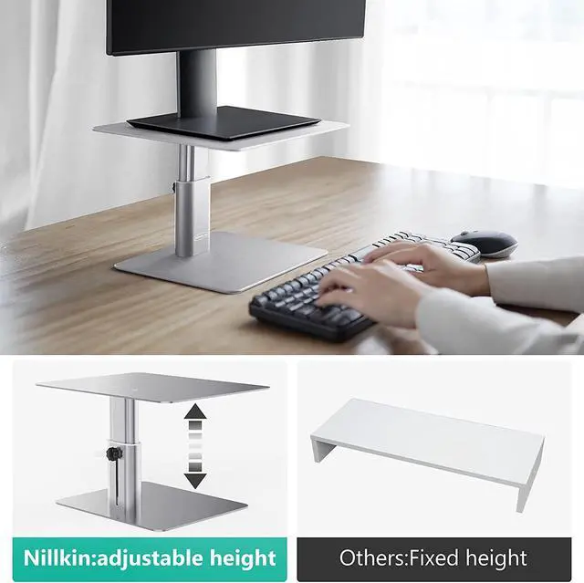 Alt view image 2 of 7 - Monitor Stand Riser Adjustable Height - Computer Monitor Stand for Desk Ergonomic Aluminum Computer Desk Holder for iMac MacBook  HP and other Screen Displays Silver