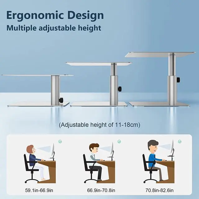 Alt view image 3 of 7 - Monitor Stand Riser Adjustable Height - Computer Monitor Stand for Desk Ergonomic Aluminum Computer Desk Holder for iMac MacBook  HP and other Screen Displays Silver