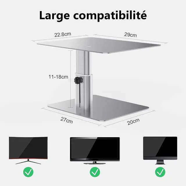 Alt view image 5 of 7 - Monitor Stand Riser Adjustable Height - Computer Monitor Stand for Desk Ergonomic Aluminum Computer Desk Holder for iMac MacBook  HP and other Screen Displays Silver