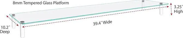 Alt view image 2 of 6 - Kantek Desktop Glass Dual Computer Monitor Stand Riser, 8mm Tempered Glass Platform, Holds 2 Monitors Up to 60 Lbs, Keyboard Storage, 39.4" X 10.2" X 3.25", Clear