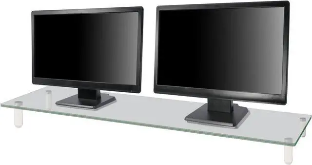 Alt view image 6 of 6 - Kantek Desktop Glass Dual Computer Monitor Stand Riser, 8mm Tempered Glass Platform, Holds 2 Monitors Up to 60 Lbs, Keyboard Storage, 39.4" X 10.2" X 3.25", Clear