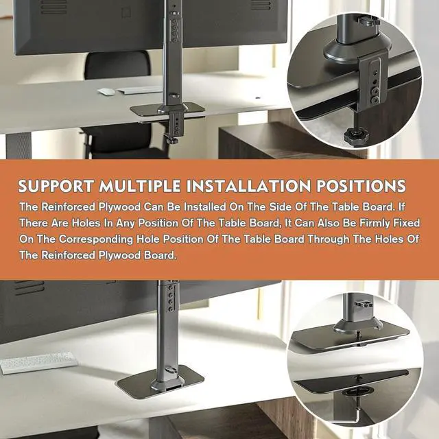 Alt view image 3 of 7 - Hemudu Monitor Mount Reinforcement Plate for Thin, Glass and Other Fragile Tabletop, Universal Steel Bracket Plate Fits Most Monitor Stand C Clamp Installation HD05B-001
