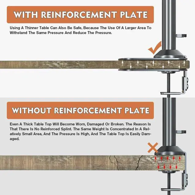 Alt view image 6 of 7 - Hemudu Monitor Mount Reinforcement Plate for Thin, Glass and Other Fragile Tabletop, Universal Steel Bracket Plate Fits Most Monitor Stand C Clamp Installation HD05B-001