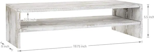 Alt view image 5 of 7 - MyGift Shabby Whitewashed Wood Computer Monitor and Laptop Riser Stand for Desk, 2 Tier Office Desktop Storage Shelf