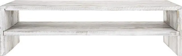 Alt view image 7 of 7 - MyGift Shabby Whitewashed Wood Computer Monitor and Laptop Riser Stand for Desk, 2 Tier Office Desktop Storage Shelf