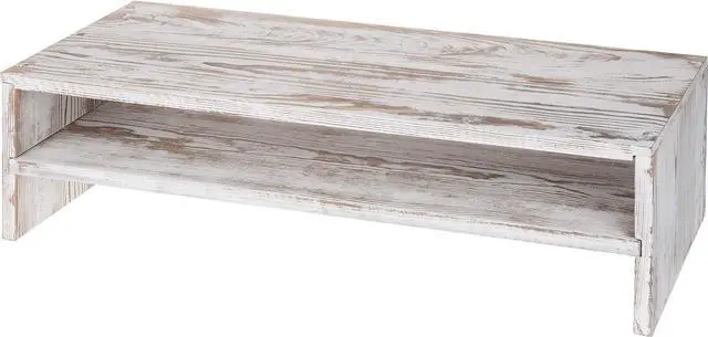 Alt view image 6 of 7 - MyGift Shabby Whitewashed Wood Computer Monitor and Laptop Riser Stand for Desk, 2 Tier Office Desktop Storage Shelf