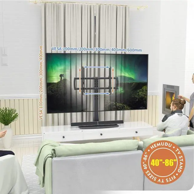 Alt view image 3 of 7 - Universal TV Stand/Base Tabletop TV Stand with Wall Mount for 40 to 86 inch 5 Level Height Adjustable, Heavy Duty Tempered Glass Base, Holds up to 132lbs Screens, HT03B-003