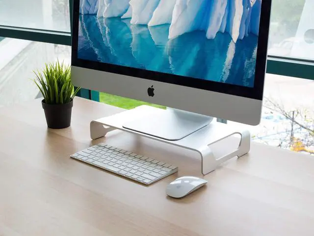 Alt view image 3 of 7 - Mount-It! Aluminum Monitor Stand for iMac - Wide Unibody Monitor Riser - Metal Monitor Stand Desktop Organizer with Keyboard Storage - Universal Desktop Monitor Riser for PC, iMac, MacBook, Laptop