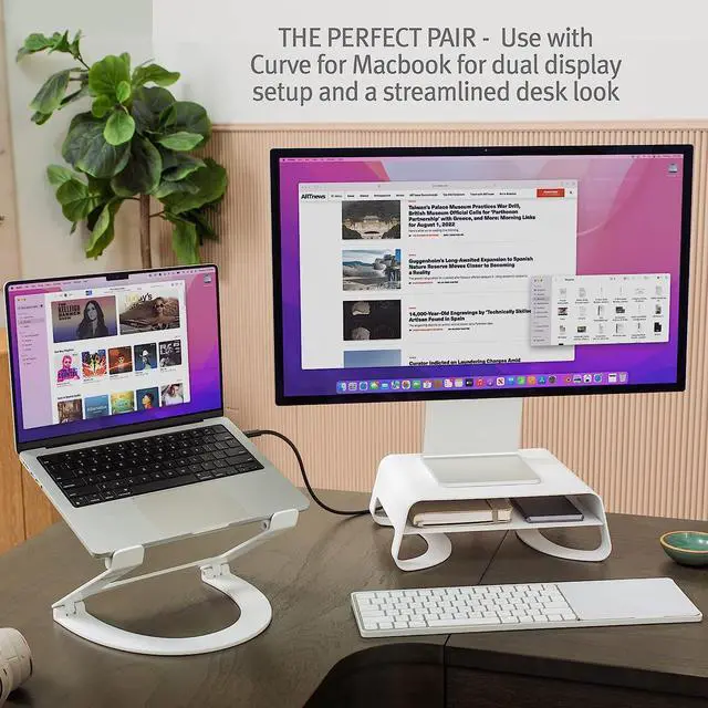 Alt view image 2 of 7 - Twelve South Curve Riser Monitor Stand | Ergonomic Desktop Stand with Storage Shelf for iMac and Displays, Matte White