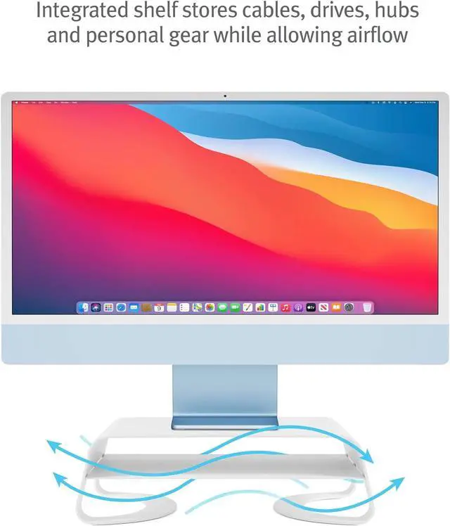 Alt view image 4 of 7 - Twelve South Curve Riser Monitor Stand | Ergonomic Desktop Stand with Storage Shelf for iMac and Displays, Matte White