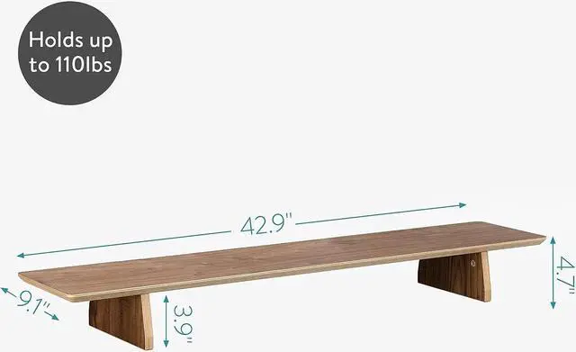 Alt view image 4 of 7 - Navaris Dual Monitor Stand Riser - Real Wood Double Width Desk Shelf for Holding 2 Computer Screens - 42.9" Wide x 9.1" Deep x 4.7" High - Walnut