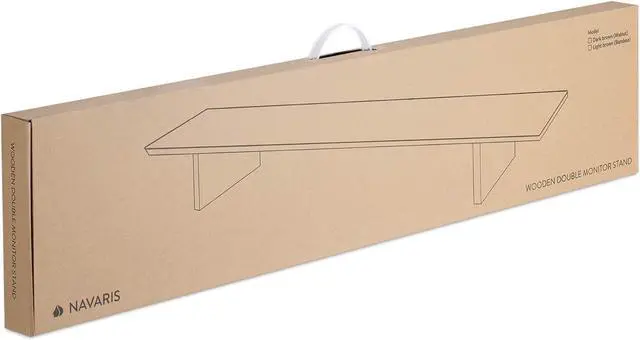 Alt view image 7 of 7 - Navaris Dual Monitor Stand Riser - Real Wood Double Width Desk Shelf for Holding 2 Computer Screens - 42.9" Wide x 9.1" Deep x 4.7" High - Walnut