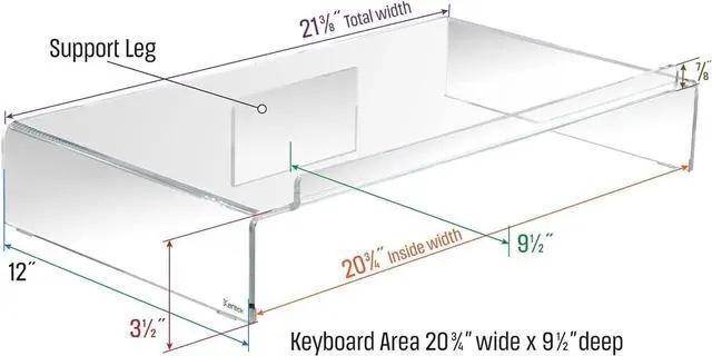 Alt view image 2 of 4 - Kantek Acrylic Computer Monitor Stand with Keyboard Storage, Holds up to 50 Pounds, 21.25" x 11.9" x 3.4", Clear