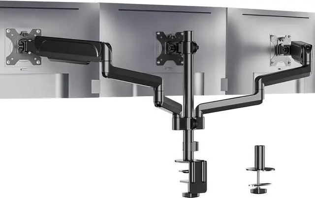 Main image of WALI Triple Monitor Mount for 13-27 inch Screens, Adjustable 3 Monitors Desk Mount with Swivel, Tilt, Clamp & Grommet Kit, Gas Spring Arm Triple Monitor Stand, VESA 75x75/100x100mm (GSDM003), Black