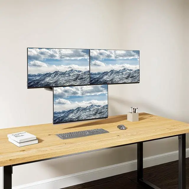 Alt view image 3 of 7 - WALI Triple Monitor Mount for 13-27 inch Screens, Adjustable 3 Monitors Desk Mount with Swivel, Tilt, Clamp & Grommet Kit, Gas Spring Arm Triple Monitor Stand, VESA 75x75/100x100mm (GSDM003), Black