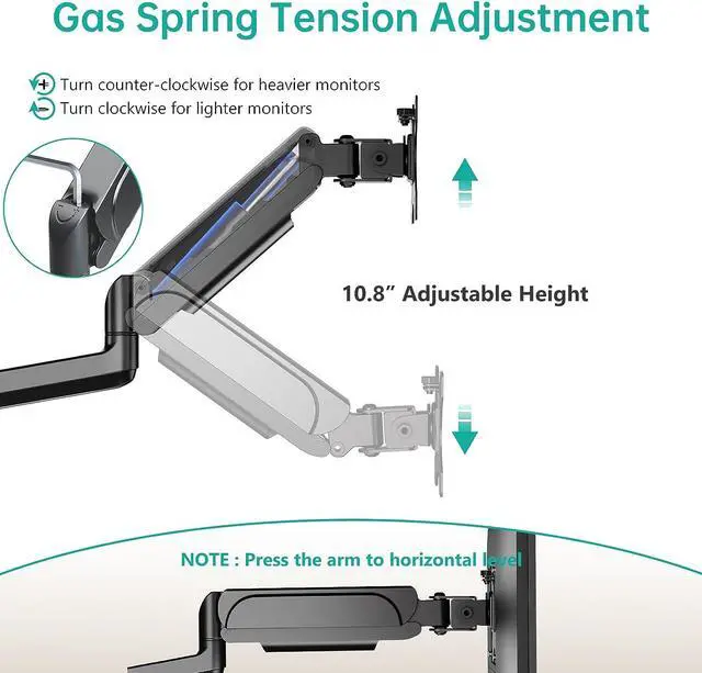 Alt view image 6 of 7 - WALI Triple Monitor Mount for 13-27 inch Screens, Adjustable 3 Monitors Desk Mount with Swivel, Tilt, Clamp & Grommet Kit, Gas Spring Arm Triple Monitor Stand, VESA 75x75/100x100mm (GSDM003), Black