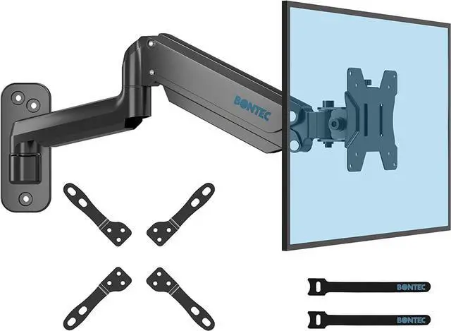 Main image of BONTEC Monitor Wall Mount Bracket for 13 to 42 Inch Screens, Gas Spring Arm Wall Mount, Height Adjustable Articulating Single Arm Wall Stand with VESA Extended Arm Up to 22.2 Inch, Max VESA 200x200