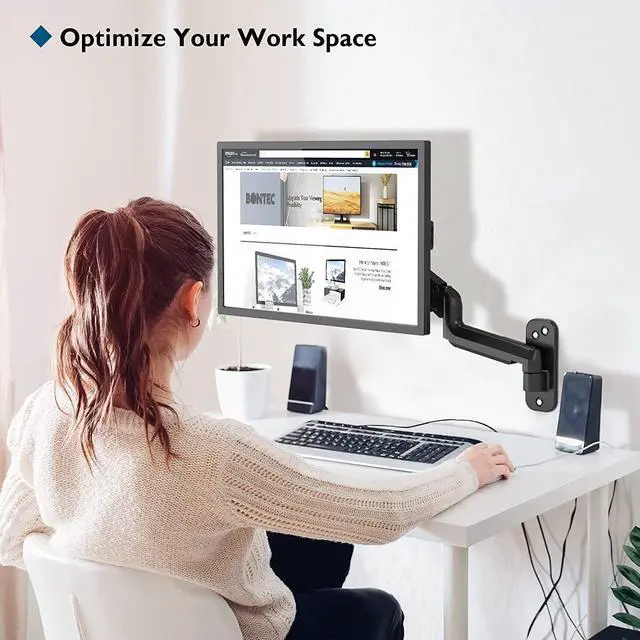 Alt view image 6 of 7 - BONTEC Monitor Wall Mount Bracket for 13 to 42 Inch Screens, Gas Spring Arm Wall Mount, Height Adjustable Articulating Single Arm Wall Stand with VESA Extended Arm Up to 22.2 Inch, Max VESA 200x200