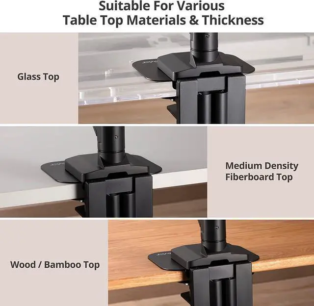 Alt view image 2 of 7 - AVLT Adjustable Reinforcement Plate Bracket Mount for Fragile Tabletop - Supports Monitor Stand with C Clamp Or Grommet Installation - Black