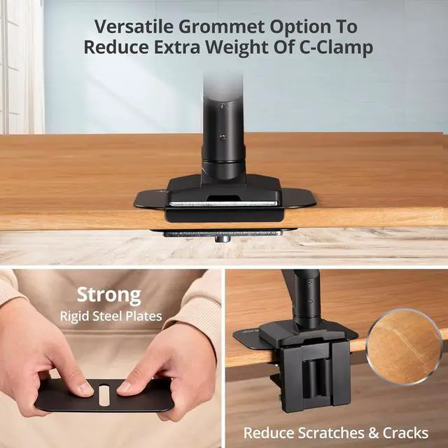 Alt view image 7 of 7 - AVLT Adjustable Reinforcement Plate Bracket Mount for Fragile Tabletop - Supports Monitor Stand with C Clamp Or Grommet Installation - Black