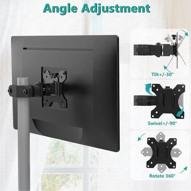 Alt view image 3 of 7 - WALI Mount Plate for Universal Monitor Mounting System, Fits 1.1 to 2.4 inch Diameter Pole, Mounting Holes for 75 by 75 mm and 100 by 100mm (VES02), Black