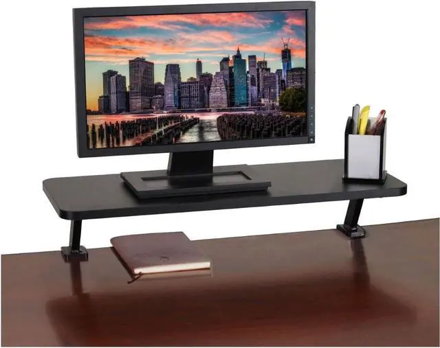 Alt view image 4 of 7 - Kantek Ergonomic Mounted Computer Monitor Riser Stand, Floating Desk Shelf, Clamp On Base, 25.6" X 10.2" X 5.1", Black