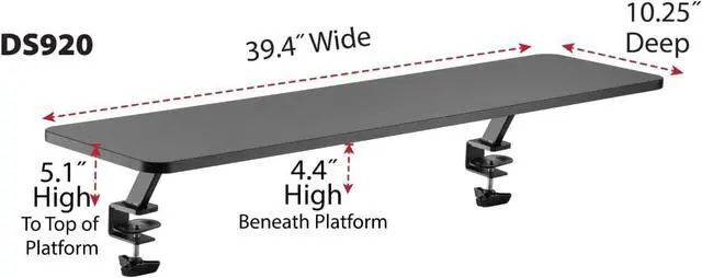 Alt view image 2 of 7 - Kantek Ergonomic Mounted Computer Monitor Riser Stand, Floating Desk Shelf, Clamp On Base, Extra-Wide, 39.4" X 10.2" X 5.1", Black
