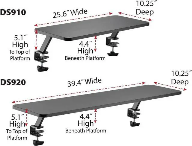 Alt view image 5 of 7 - Kantek Ergonomic Mounted Computer Monitor Riser Stand, Floating Desk Shelf, Clamp On Base, Extra-Wide, 39.4" X 10.2" X 5.1", Black