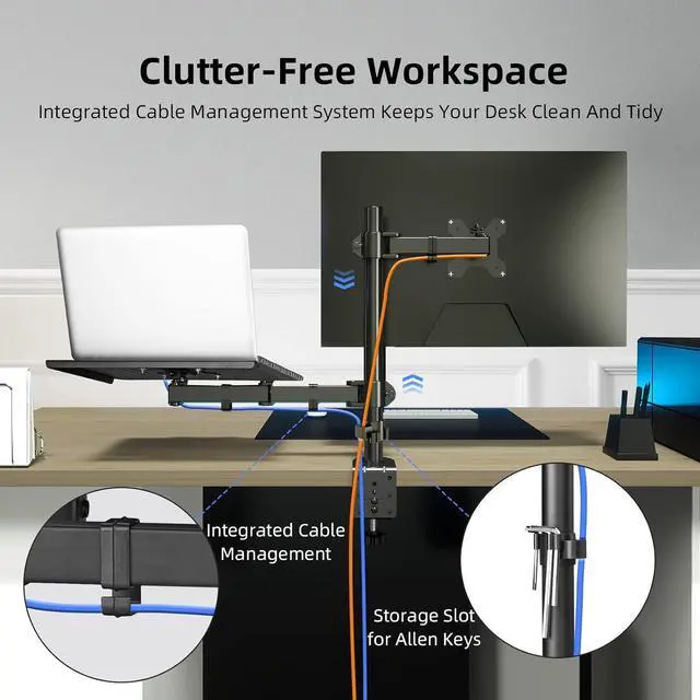 Alt view image 6 of 7 - Suptek Monitor and Laptop Mount,Adjustable Monitor Arm Stand with Laptop Tray for 13-27 inch,Hold 22 lbs, with Clamp and Grommet Mounting Base