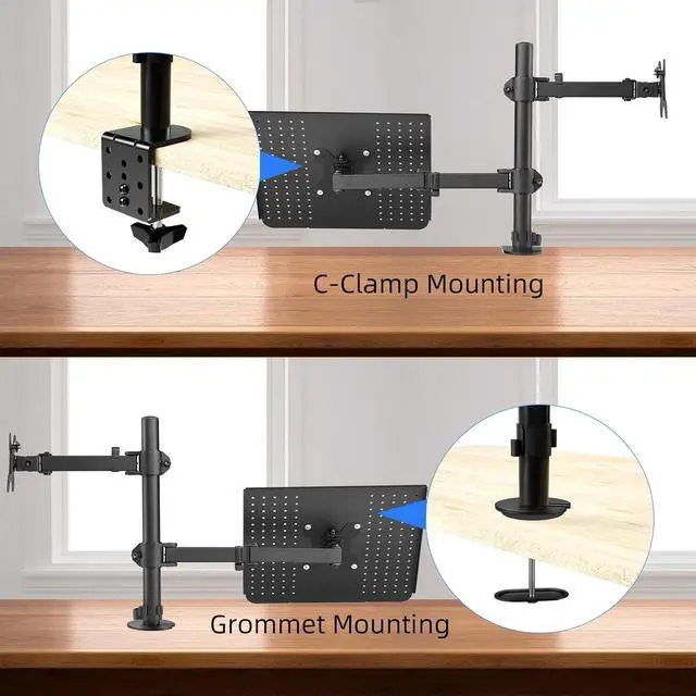 Alt view image 7 of 7 - Suptek Monitor and Laptop Mount,Adjustable Monitor Arm Stand with Laptop Tray for 13-27 inch,Hold 22 lbs, with Clamp and Grommet Mounting Base
