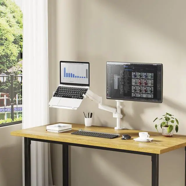 Alt view image 2 of 7 - WALI Monitor Laptop Mount Stand, Laptop Gas Spring Arm Mount, Laptop Tray up to 15.6 inch, Monitor up to 32 inch, 17.6lbs (GSDM002LPW), White