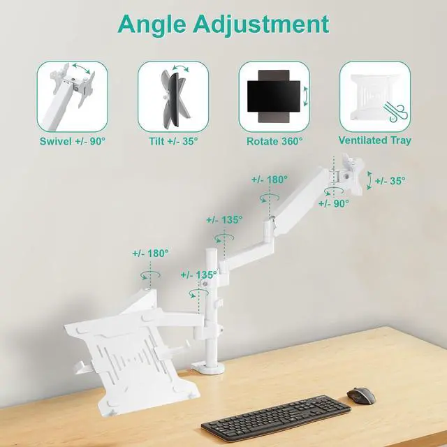 Alt view image 4 of 7 - WALI Monitor Laptop Mount Stand, Laptop Gas Spring Arm Mount, Laptop Tray up to 15.6 inch, Monitor up to 32 inch, 17.6lbs (GSDM002LPW), White