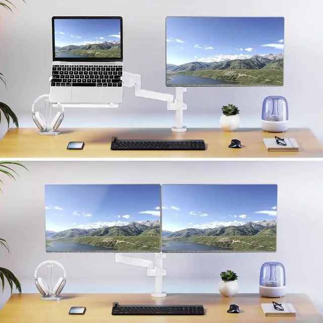 Alt view image 7 of 7 - WALI Monitor Laptop Mount Stand, Laptop Gas Spring Arm Mount, Laptop Tray up to 15.6 inch, Monitor up to 32 inch, 17.6lbs (GSDM002LPW), White