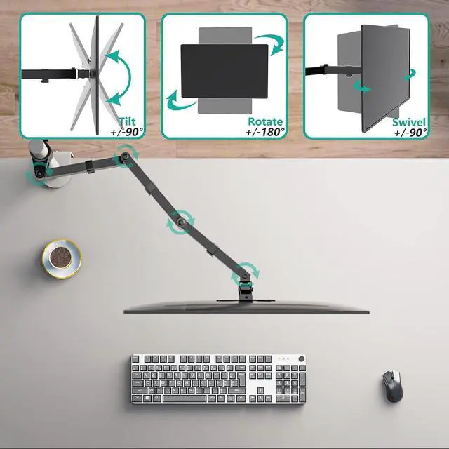 Alt view image 3 of 6 - WALI Single Monitor Arm, Universal 3 Tier Arm Fully Adjustable Pole Mount Bracket for WALI Monitor Mounting System (001ARMXL), Black