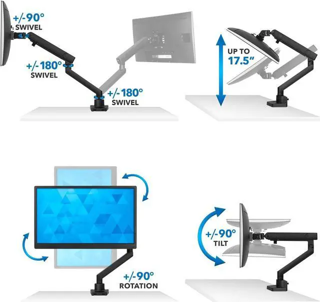 Alt view image 4 of 7 - Mount-It! Single Monitor Arm Mount | Premium Monitor Desk Stand | Articulating Mechanical Spring Arm | Fits 24 27 30 32 Inch VESA 75 100 Compatible Computer Screen | C-Clamp and Grommet Bases
