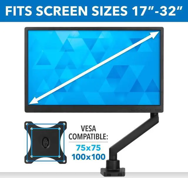 Alt view image 6 of 7 - Mount-It! Single Monitor Arm Mount | Premium Monitor Desk Stand | Articulating Mechanical Spring Arm | Fits 24 27 30 32 Inch VESA 75 100 Compatible Computer Screen | C-Clamp and Grommet Bases